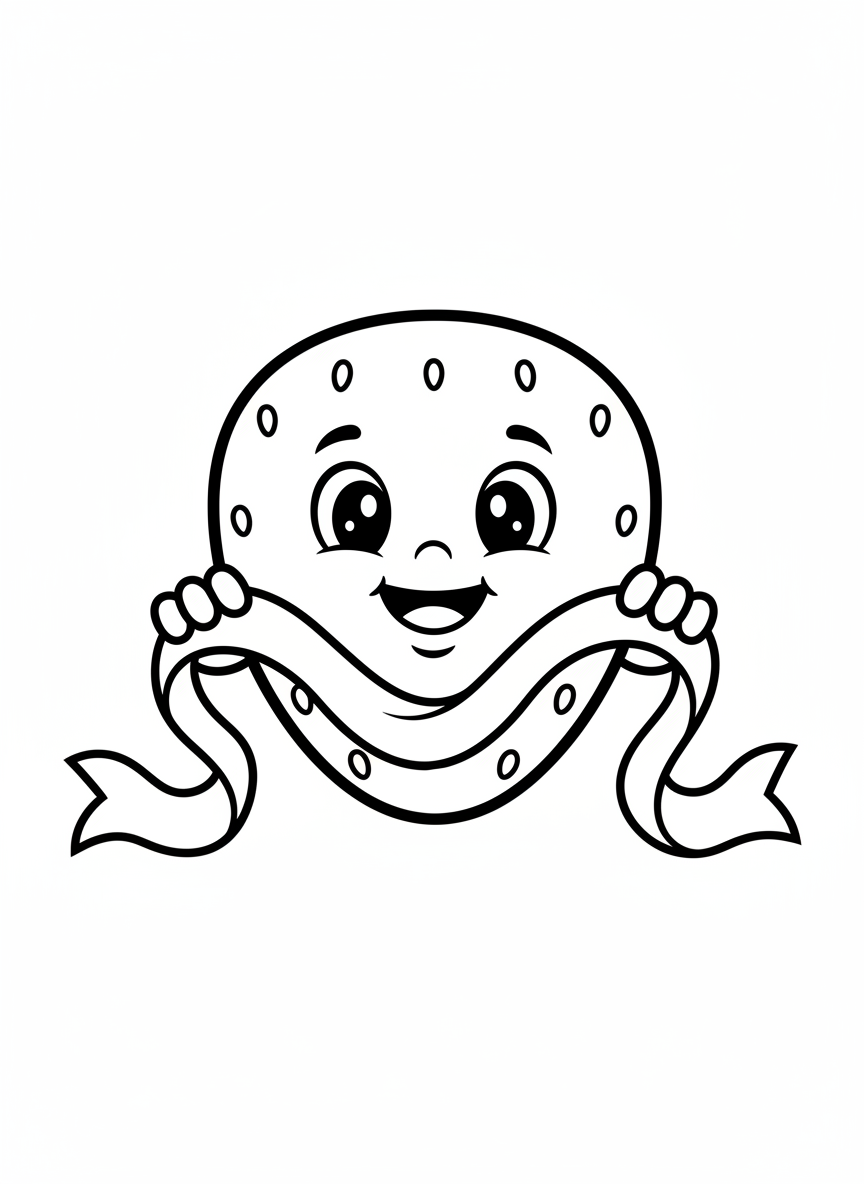 Happy Strawberry with Ribbon Coloring Page