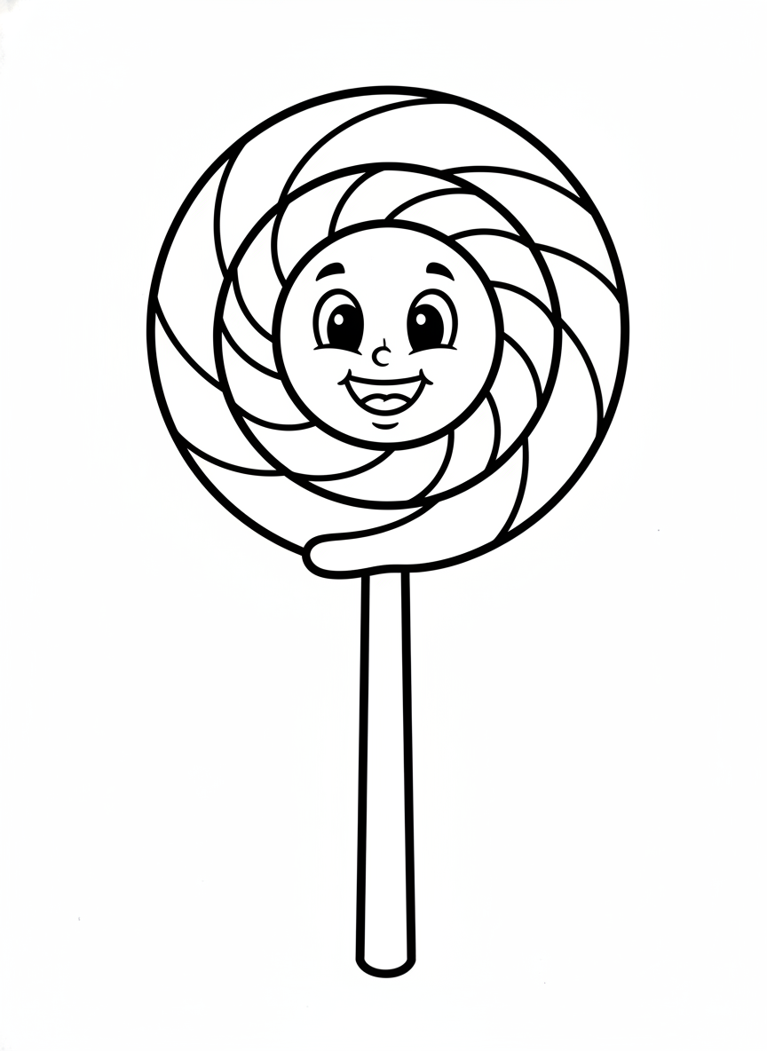 Happy Swirl Lollipop Coloring Page for Kids