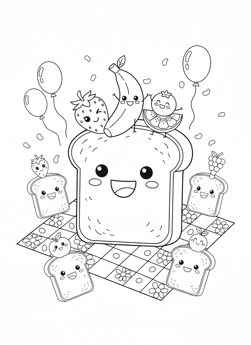 Joyful Fruit Toast Party Coloring Page