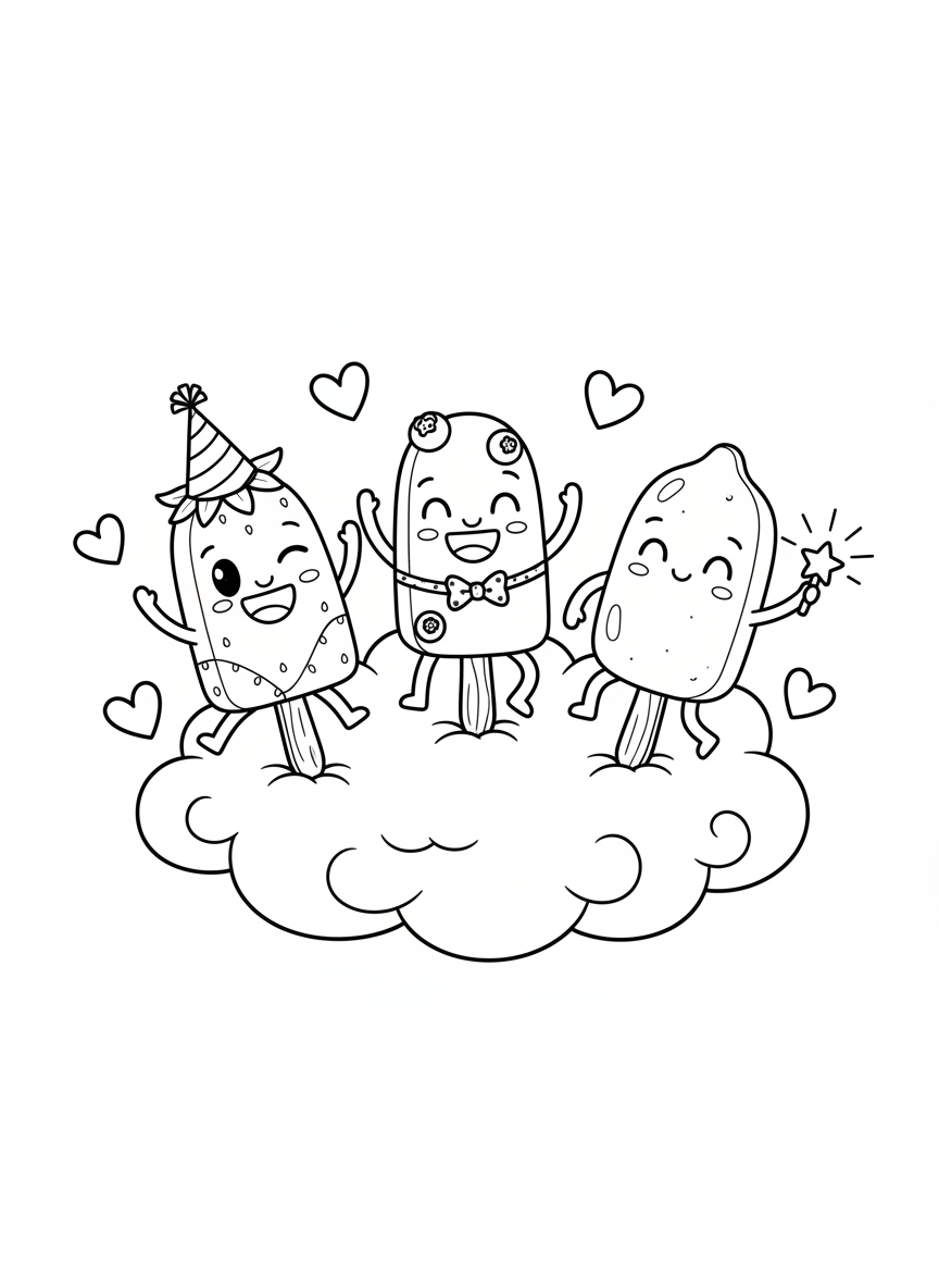 Joyful Popsicle Dance Party Coloring Page