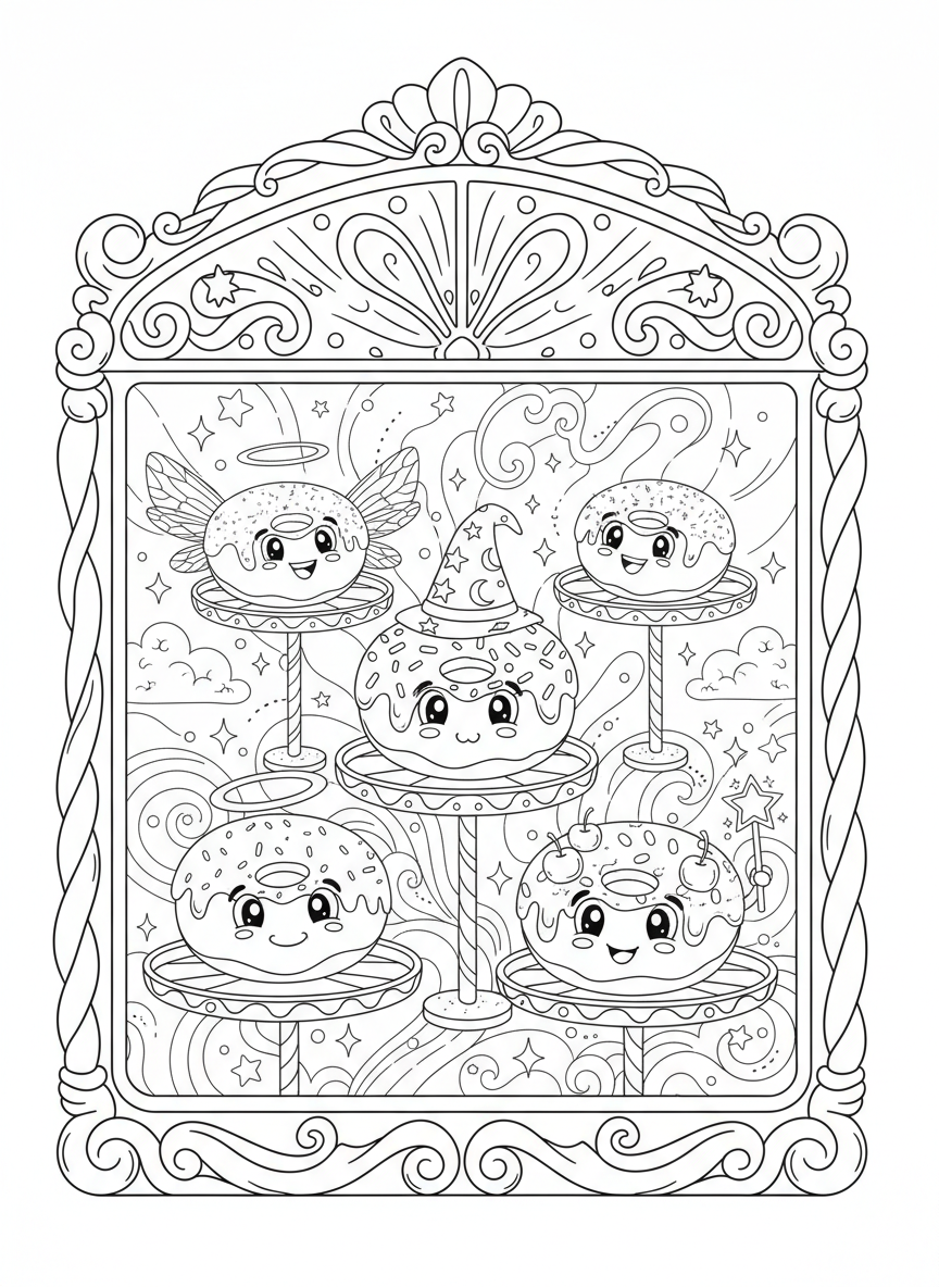 Magical Donut Shop Window Coloring Page
