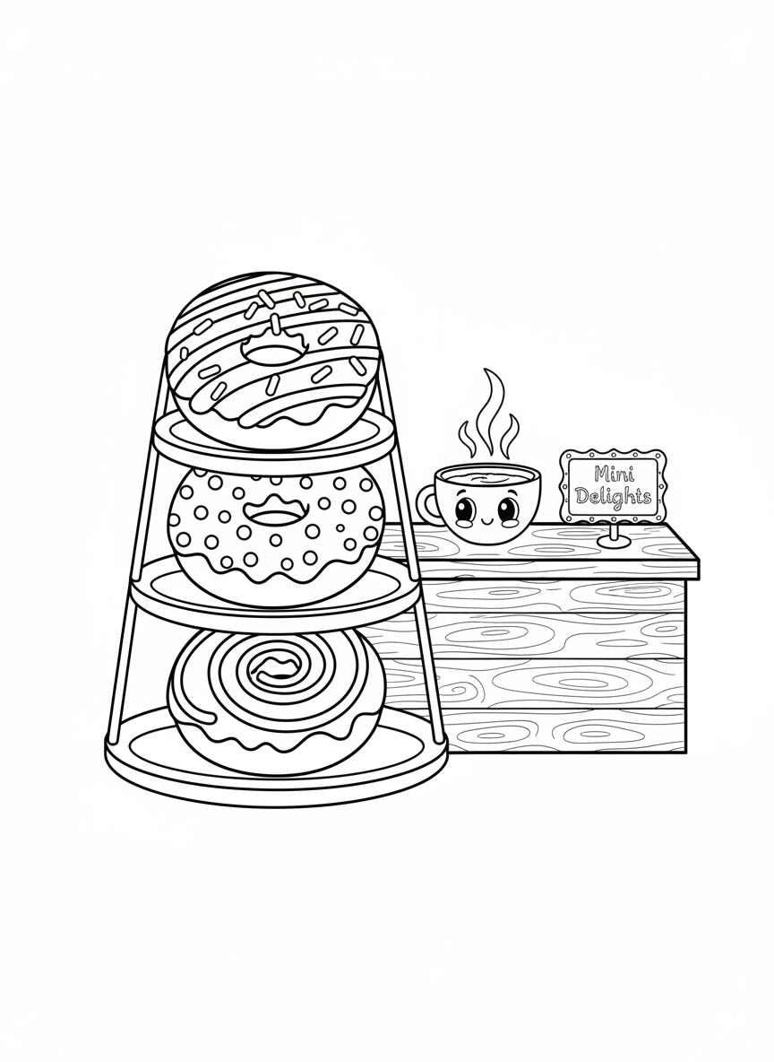 Mini Donut Bakery Coloring Page for Kids