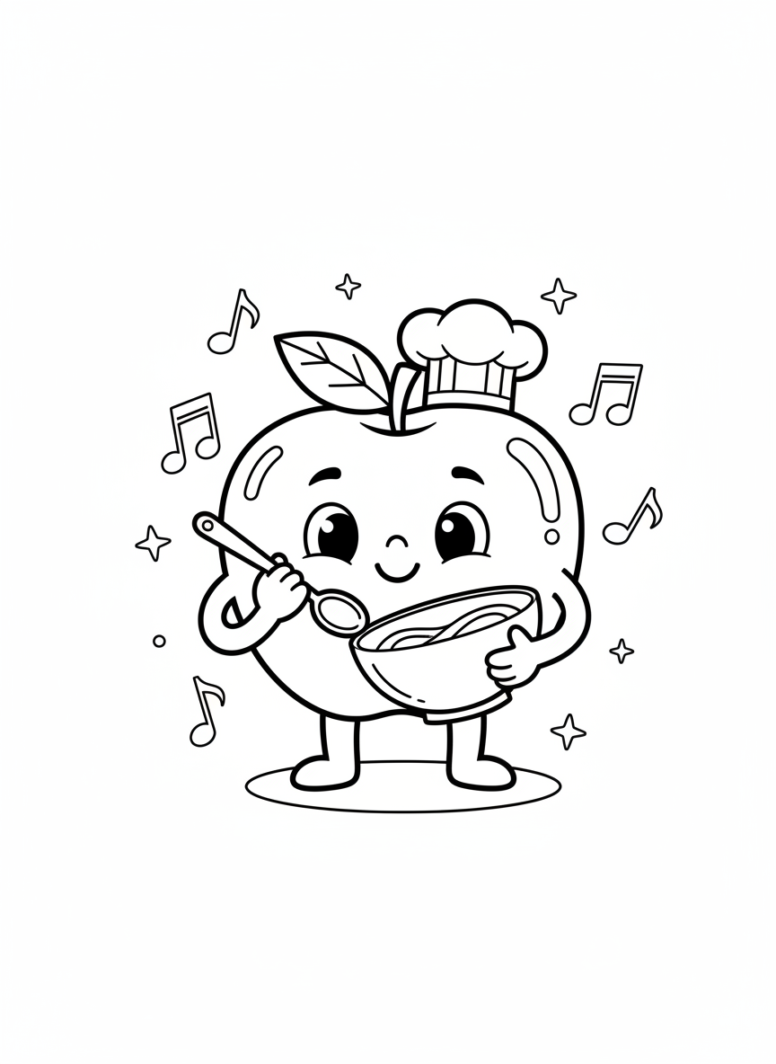 Playful Chef Apple Coloring Page for Kids
