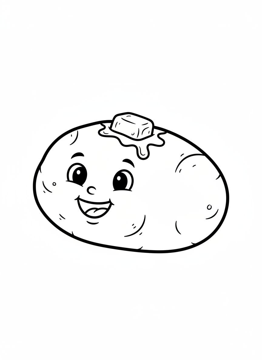 Smiling Baked Potato Coloring Page for Kids