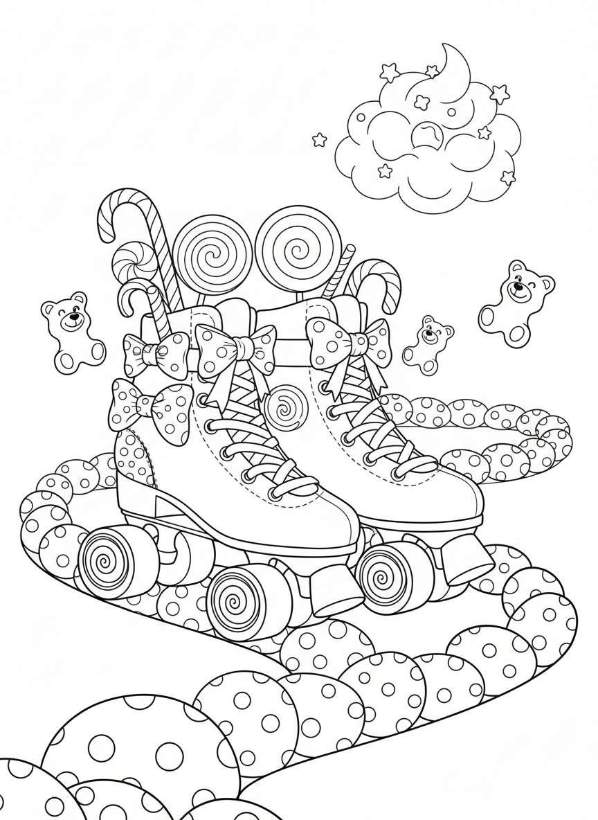 Sweet Candy Roller Skates Coloring Page