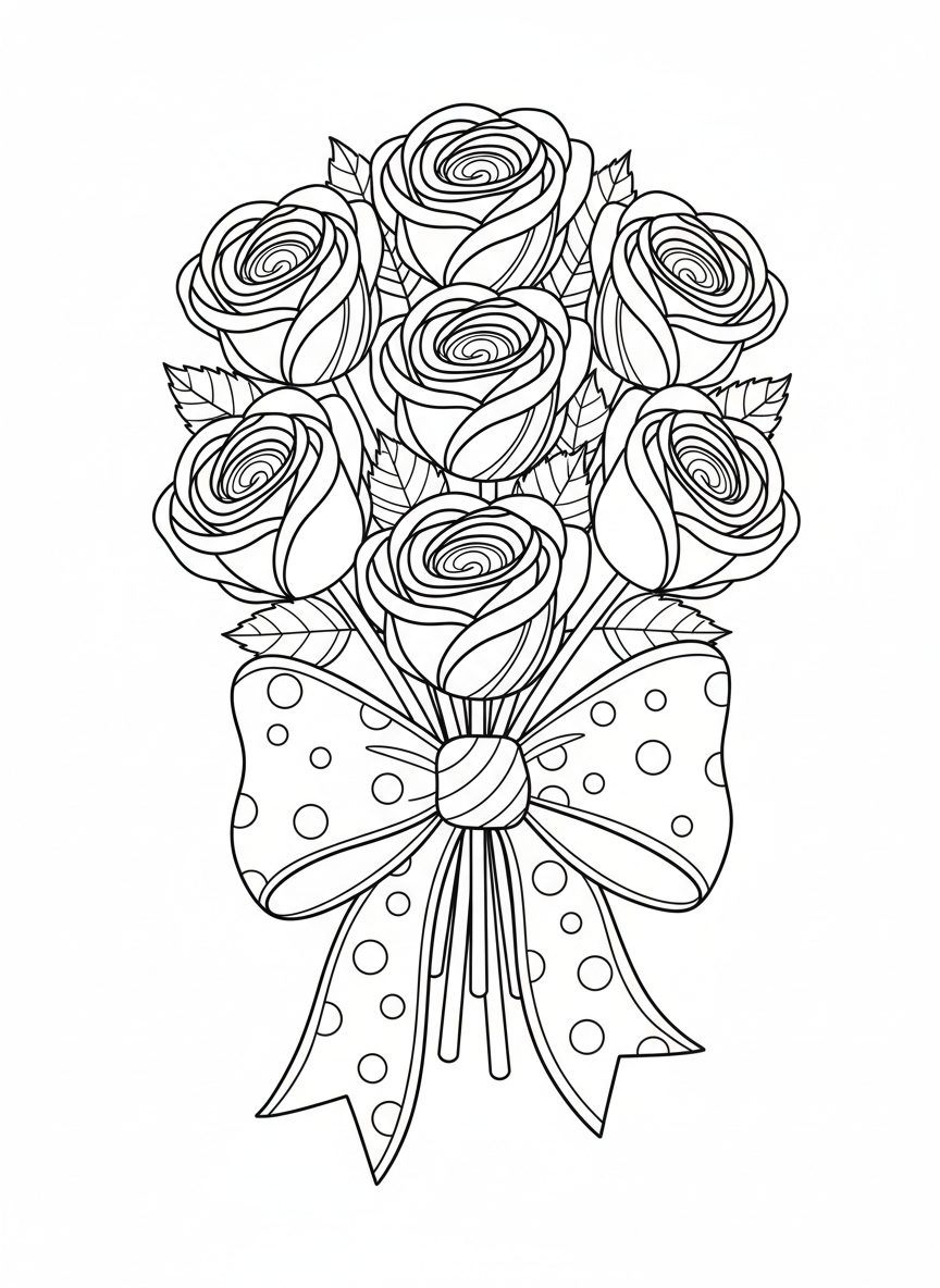 Sweet Candy Rose Bouquet Coloring Page