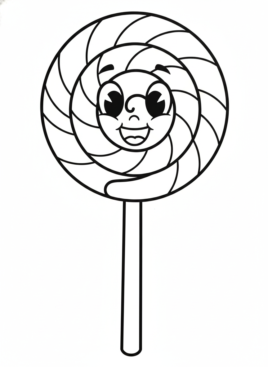 Sweet Smiling Lollipop Coloring Page for Kids