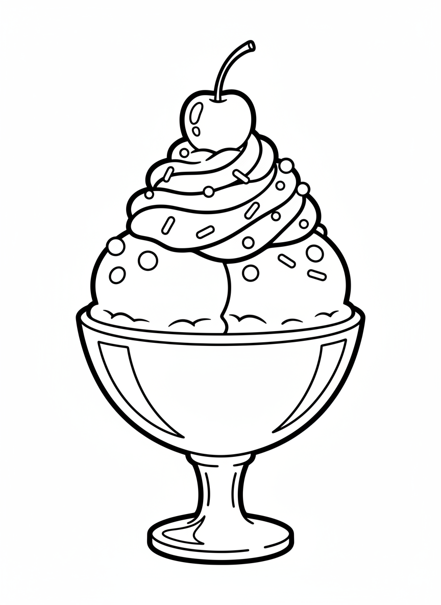 Sweet Sundae Fun Coloring Page for Kids