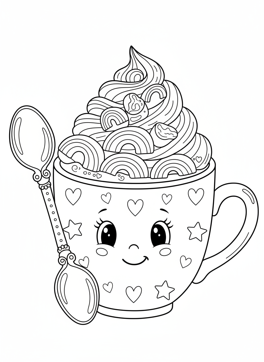 Whimsical Hot Cocoa Coloring Page for Kids