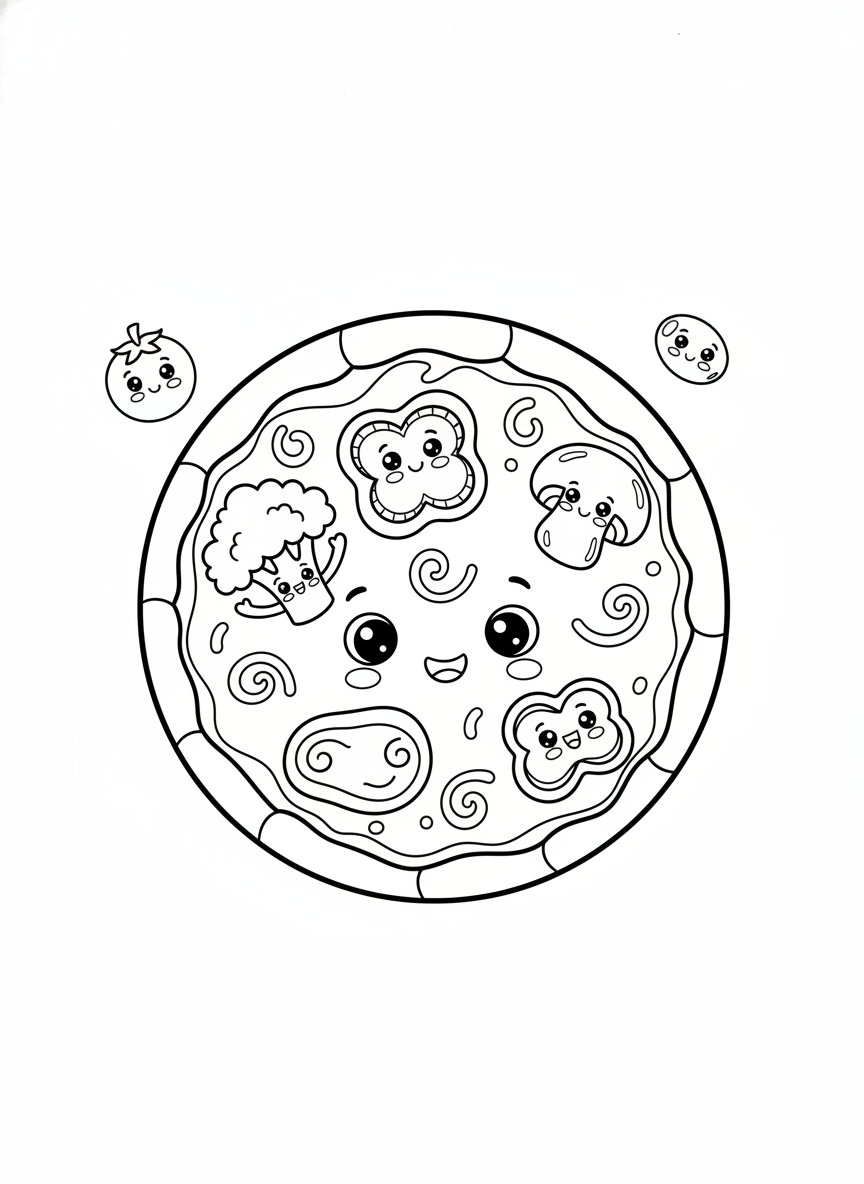 Whimsical Veggie Pizza Character Coloring Page