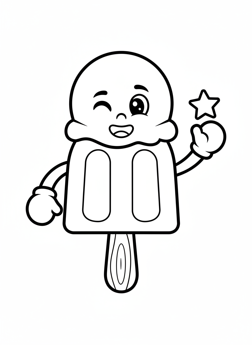 Winking Popsicle with Star Coloring Page