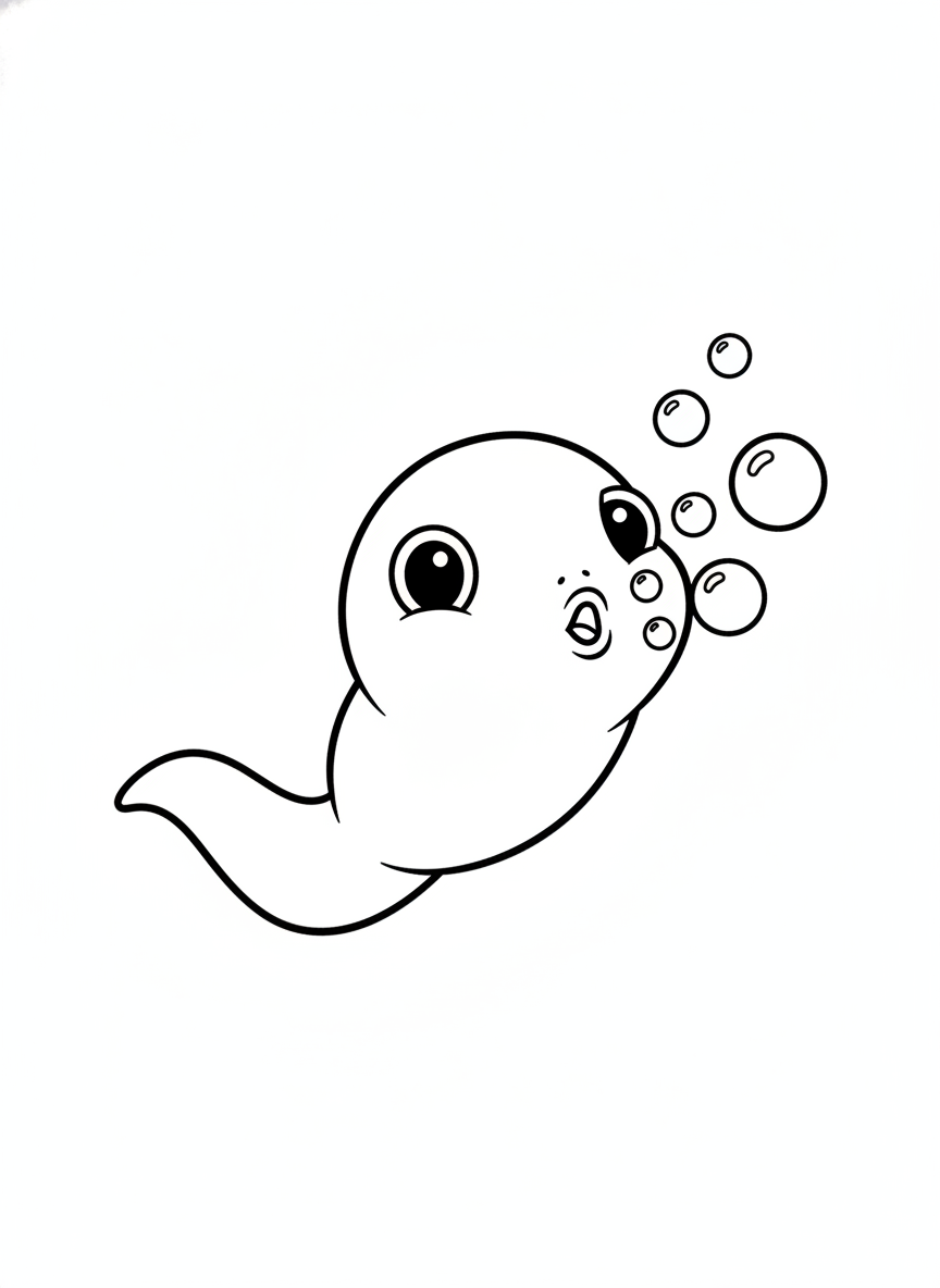 Cheerful Tadpole Blowing Bubbles Coloring Page for Kids