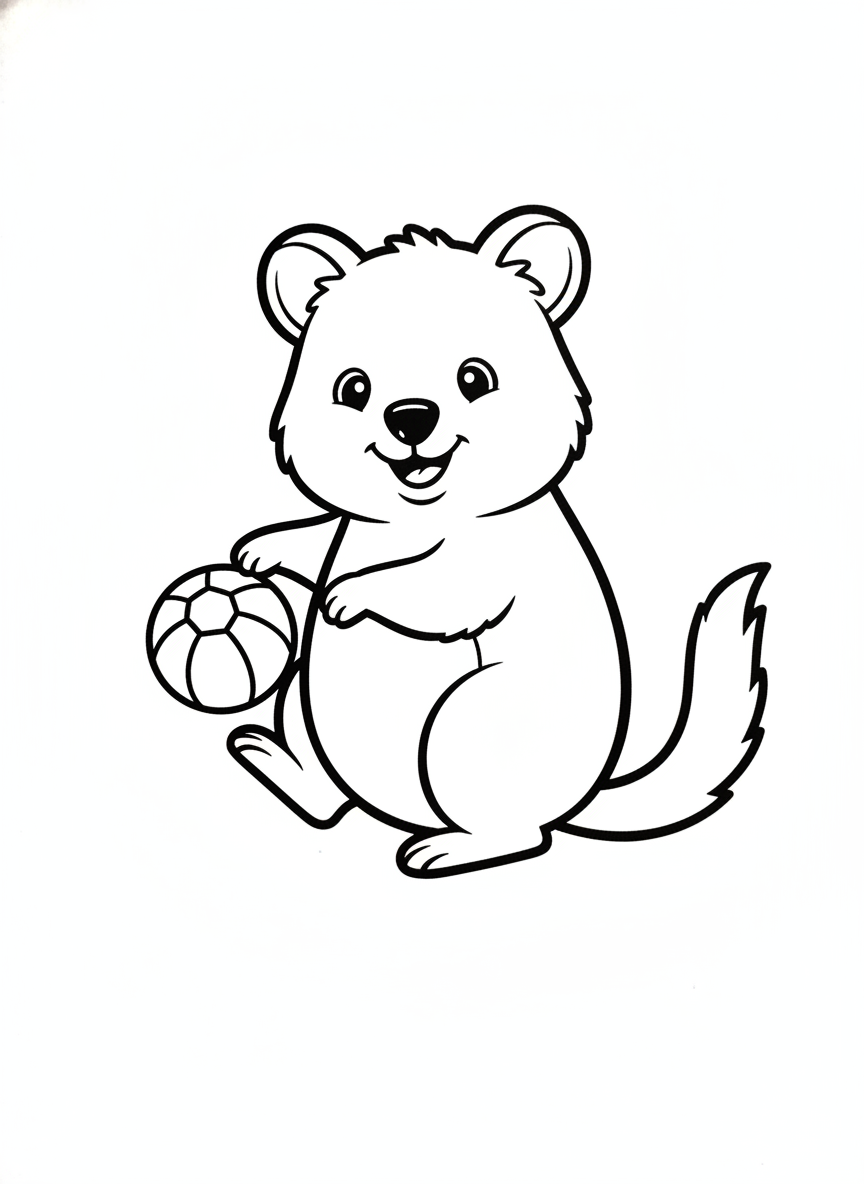 Happy Quokka Playing Ball Coloring Page for Kids