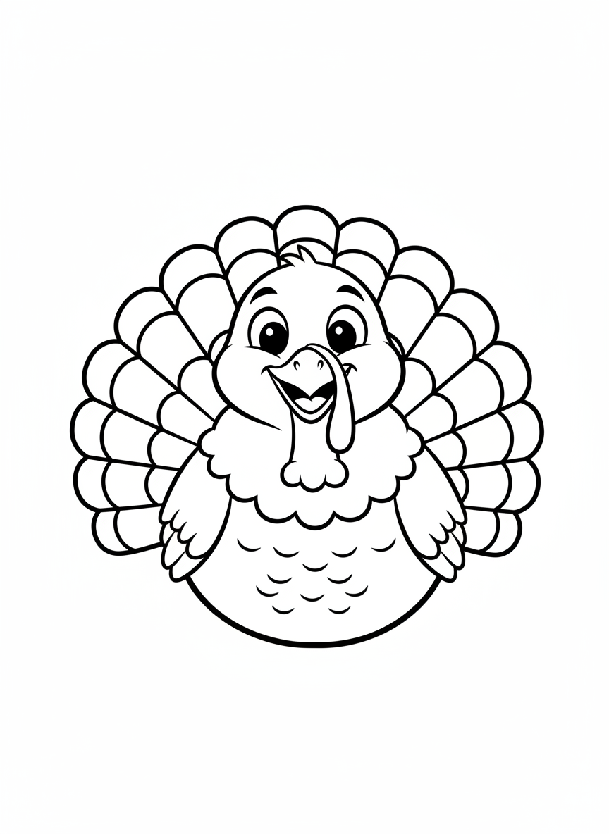 A Cute & Cheerful Thanksgiving Turkey Coloring Page for Kids