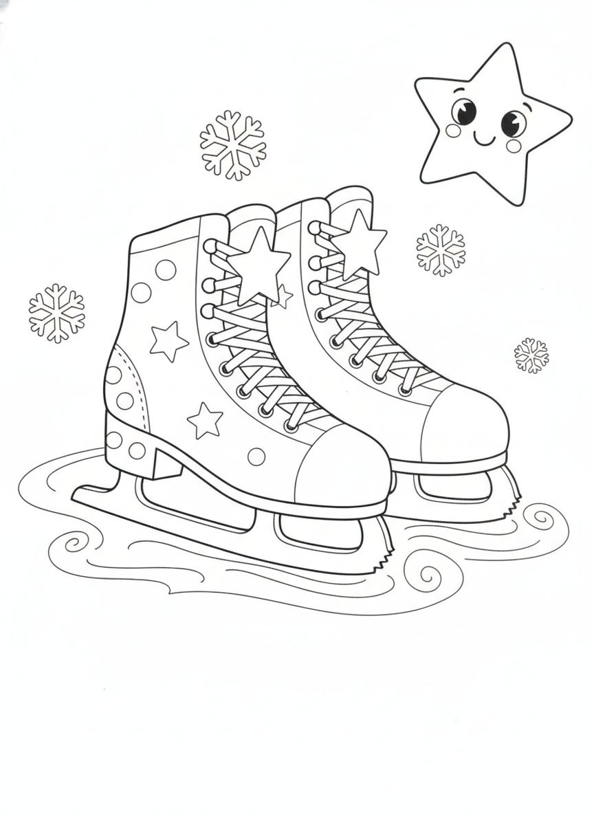 Adorable Light-Up Ice Skates Coloring Page for Winter Fun