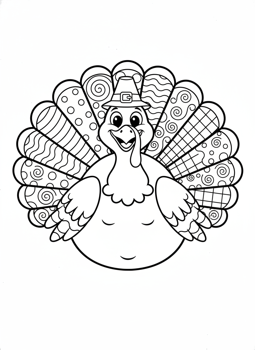Adorable Thanksgiving Turkey Coloring Page for Kids 3-5
