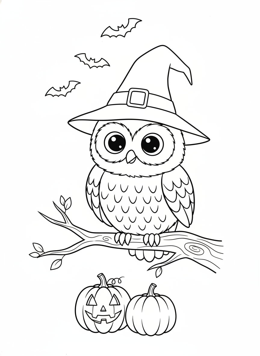 Charming Halloween Owl Coloring Page for Kids