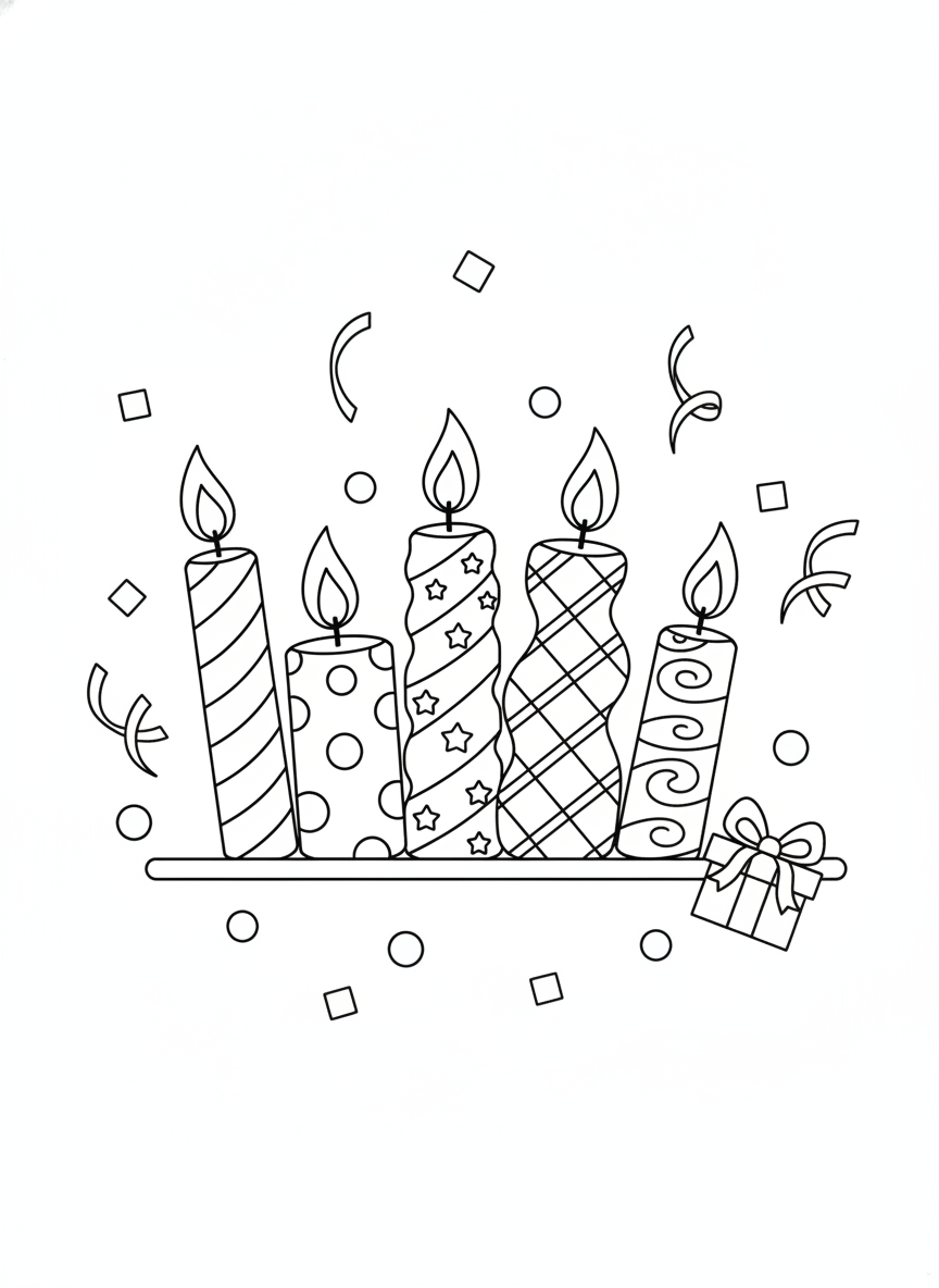 Cheerful Birthday Candles Coloring Page for Kids