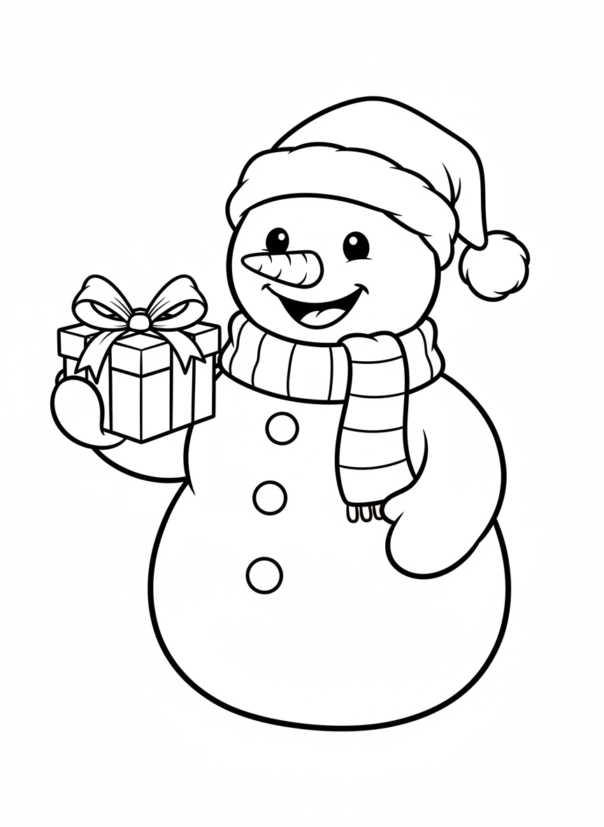 Cheerful Christmas Snowman Coloring Page for Kids