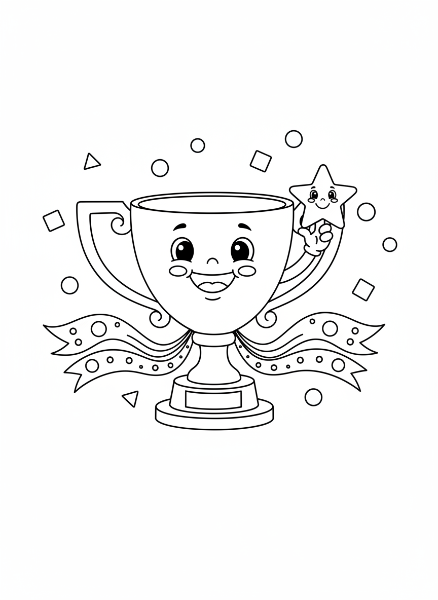Cheerful Trophy Coloring Page for Kids