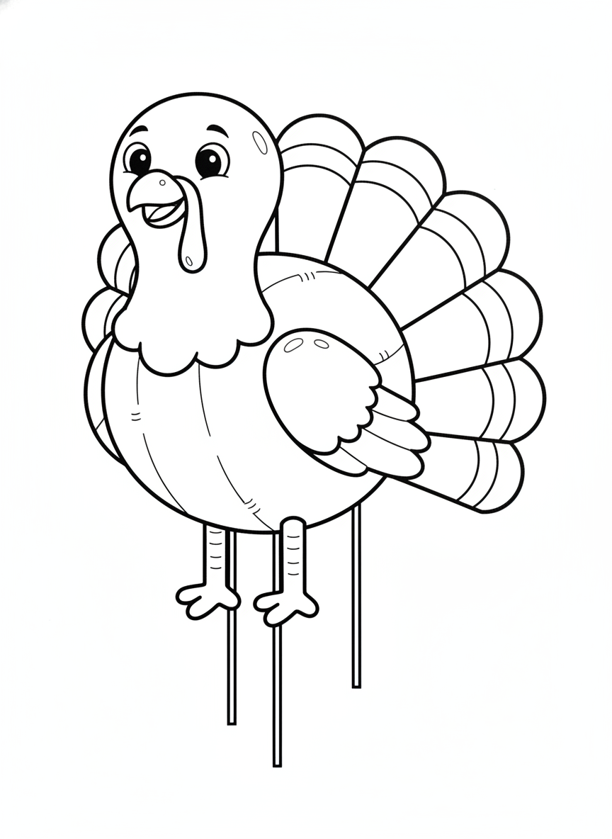 Cheerful Turkey Parade Balloon Coloring Page for Kids