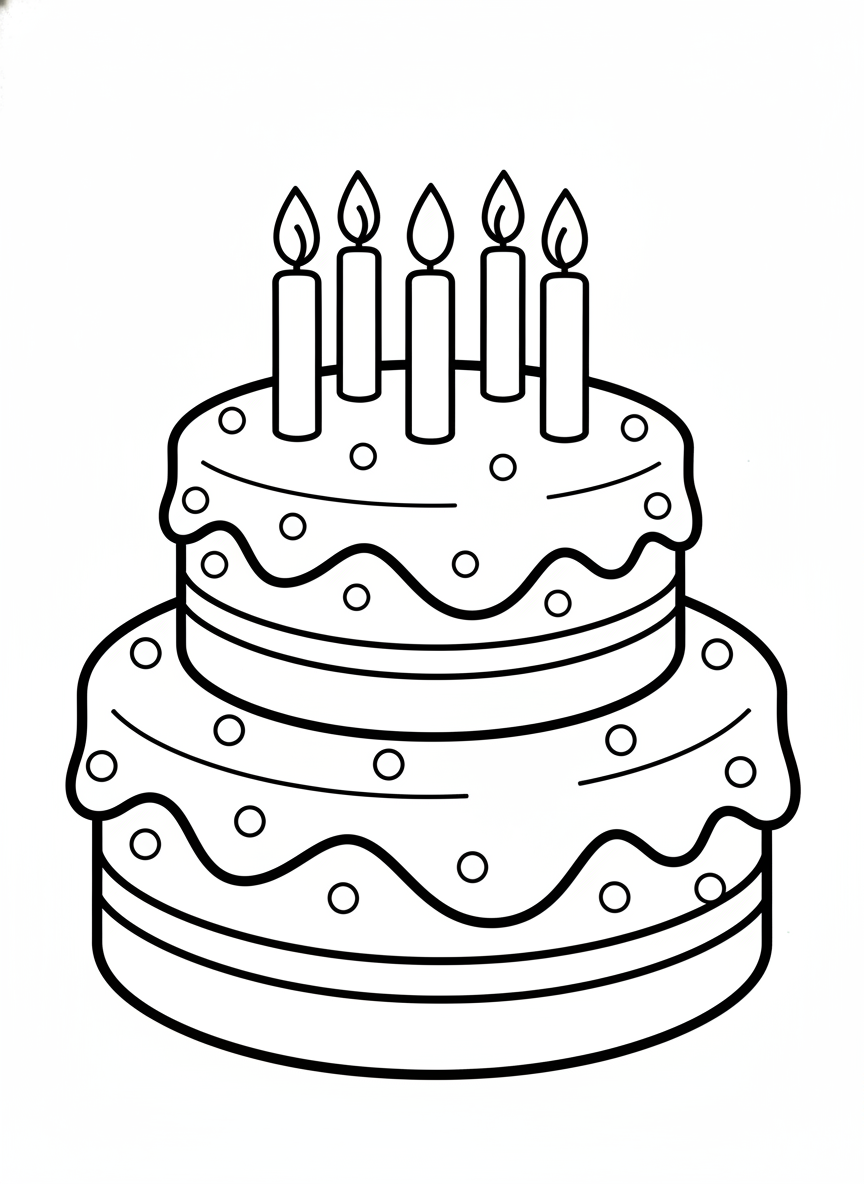 Cheerful Two-Tier Birthday Cake Coloring Page for Kids