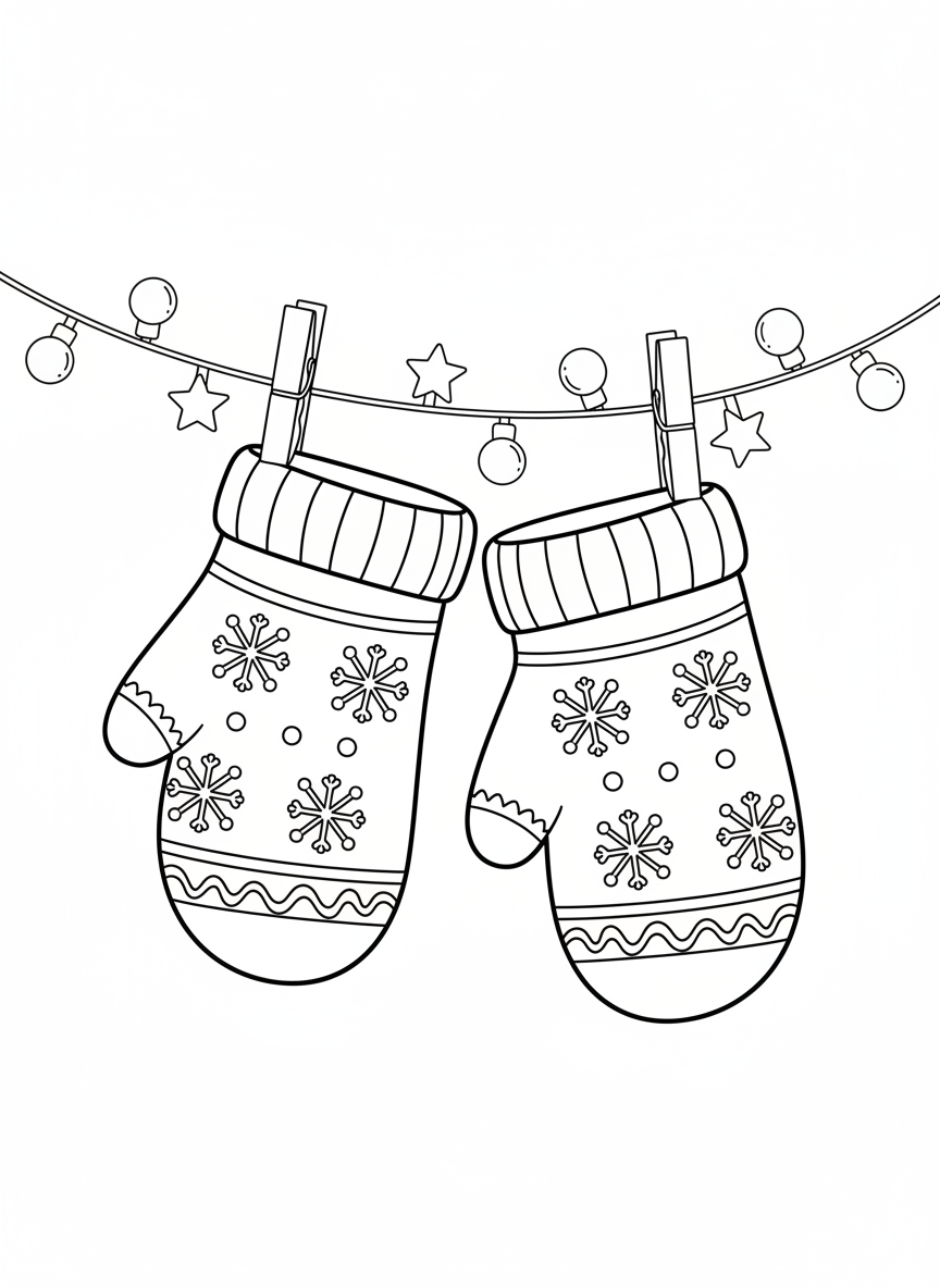 Cozy Christmas Mittens Coloring Page