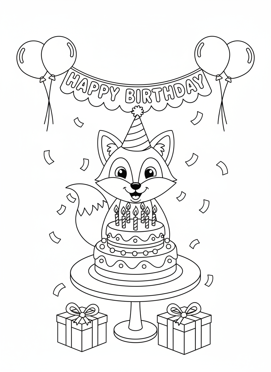 Cute Animal Birthday Fun Coloring Page