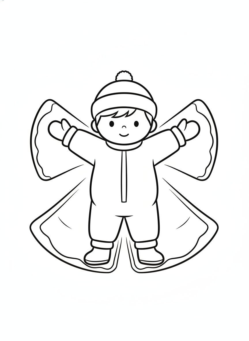 Cute Cartoon Child Making a Snow Angel Coloring Page