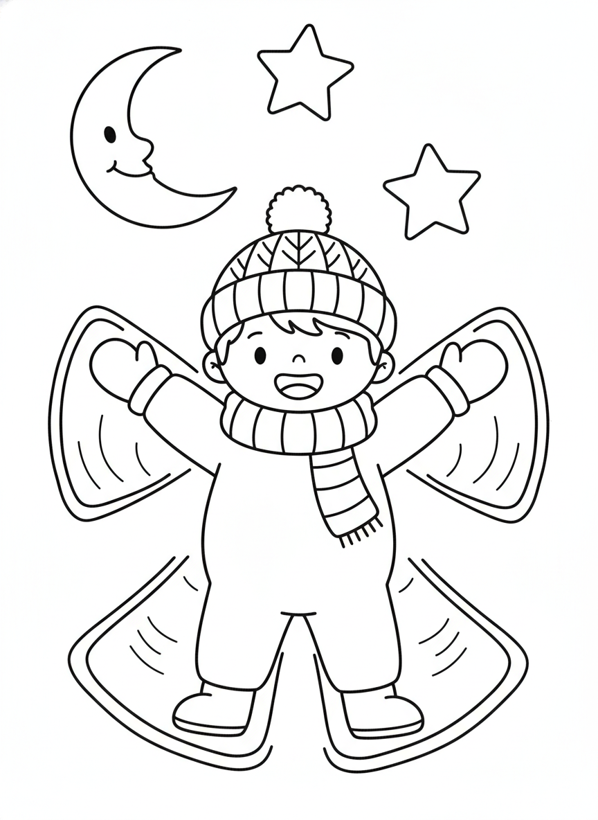 Cute Child Making a Snow Angel Coloring Page