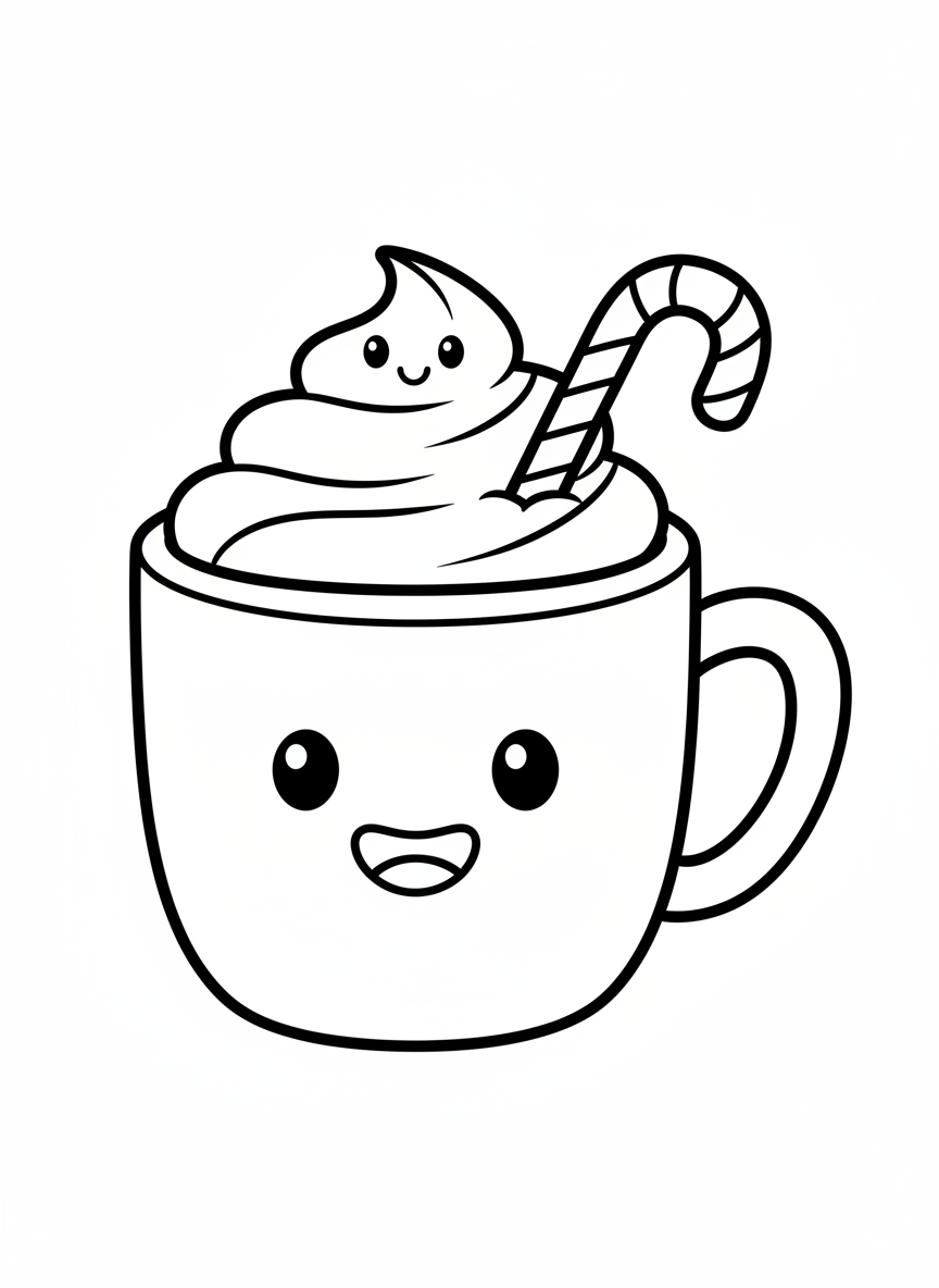 Cute Christmas Hot Cocoa Mug Coloring Page