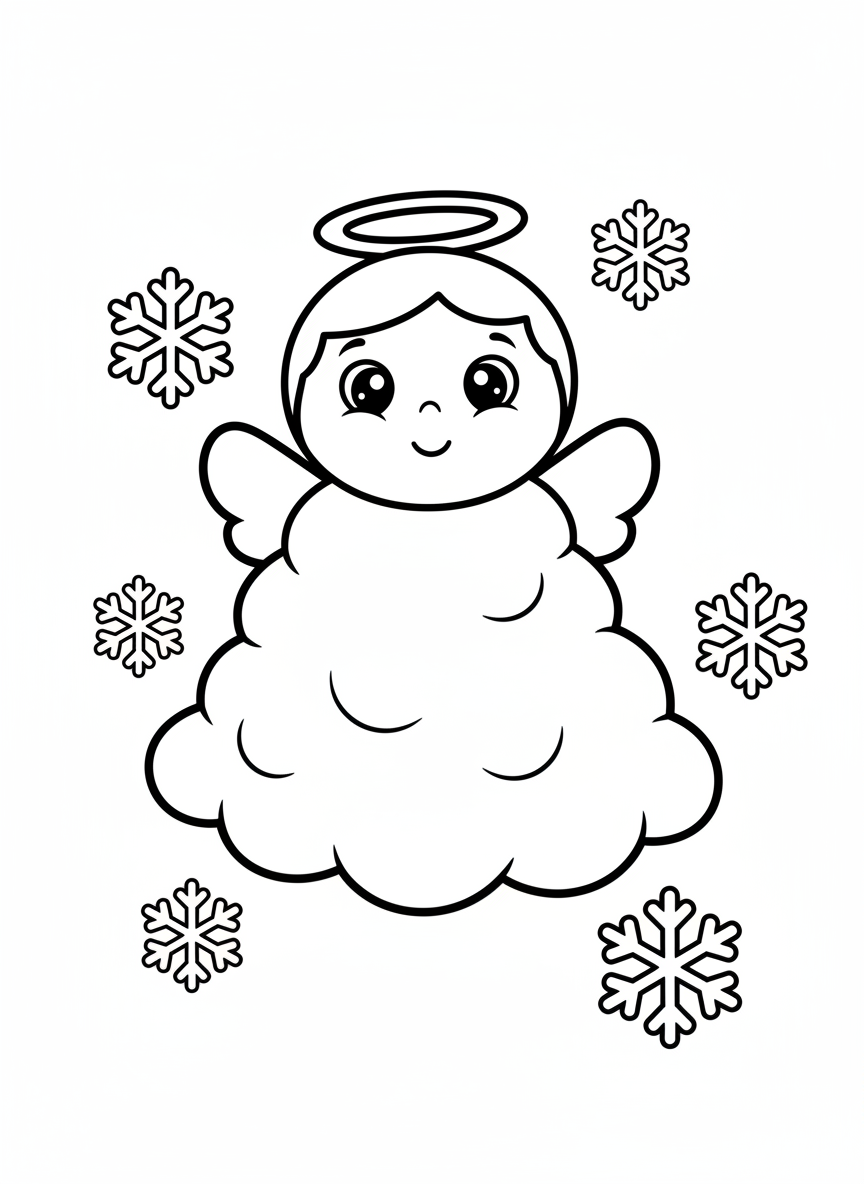 Cute Christmas Snow Angel Coloring Page for Kids