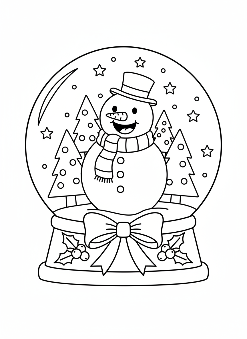 Cute Christmas Snow Globe Coloring Page