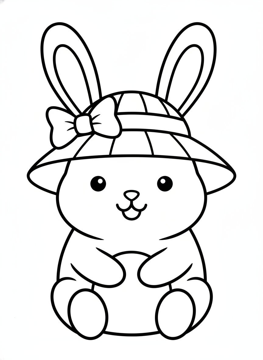 Cute Chubby Easter Bunny with Bonnet Coloring Page