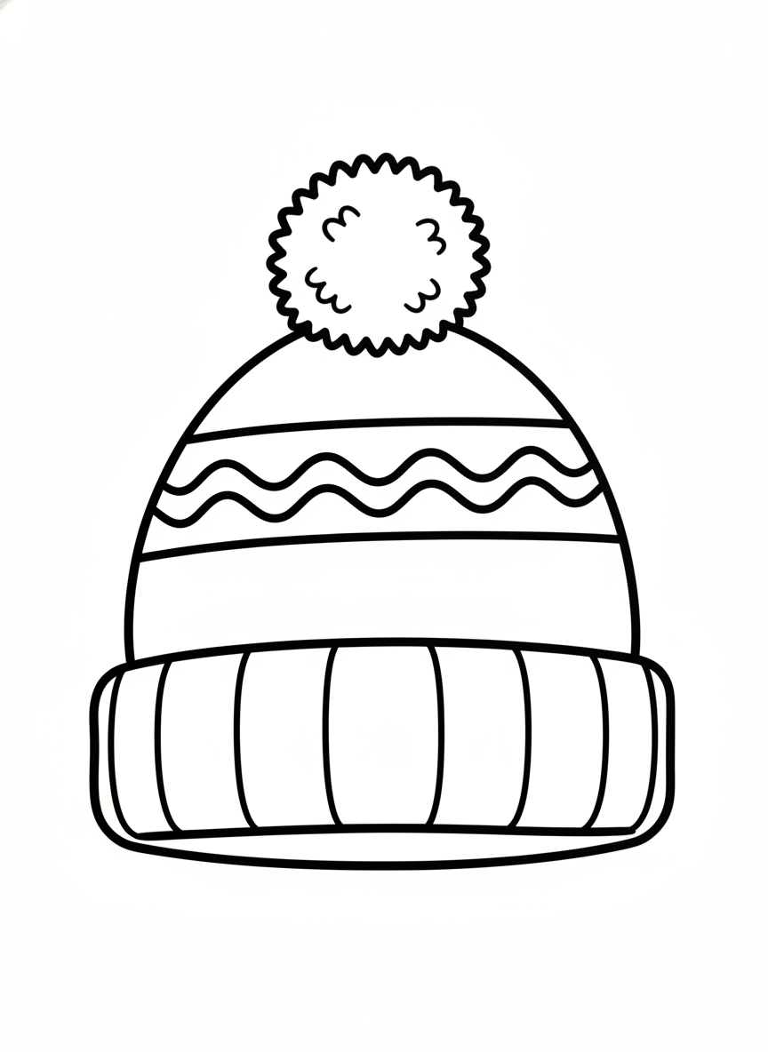 Cute & Simple Winter Pompom Hat Coloring Page