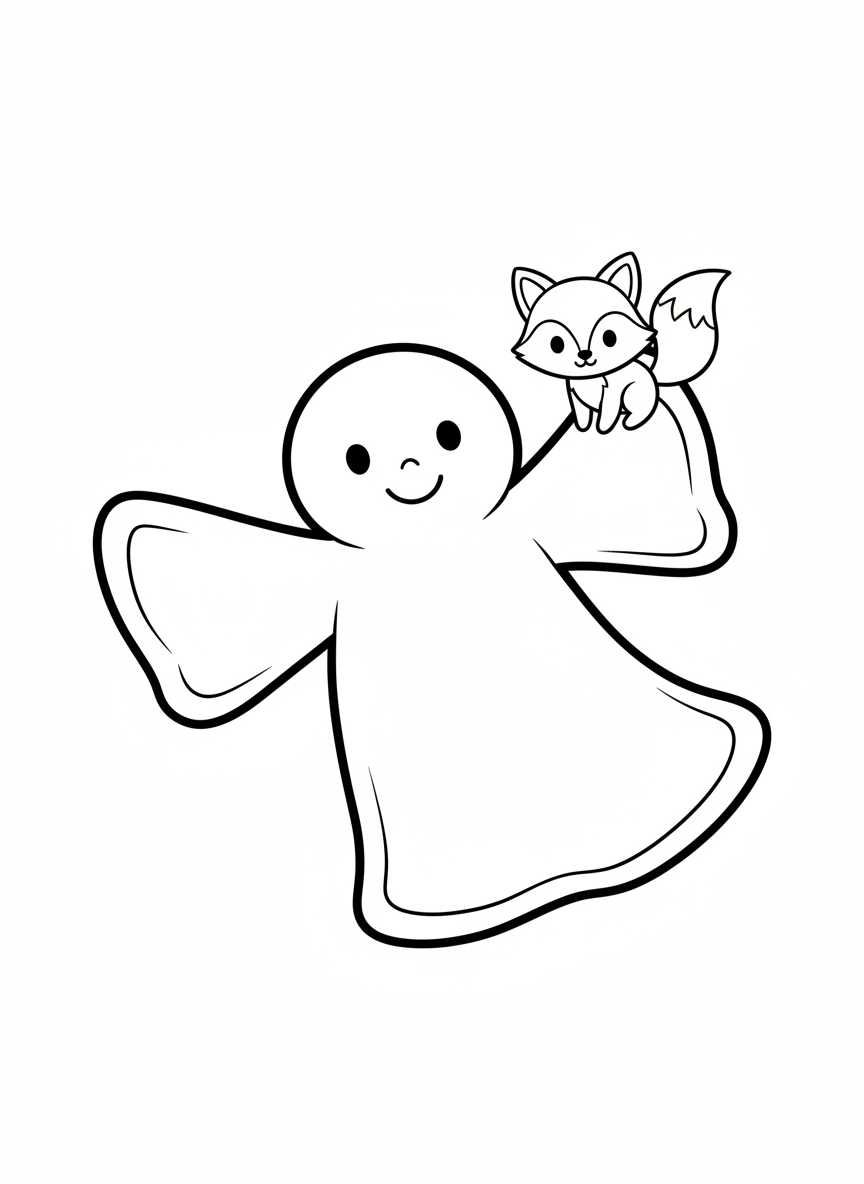 Cute Snow Angel & Fox Cub Coloring Page