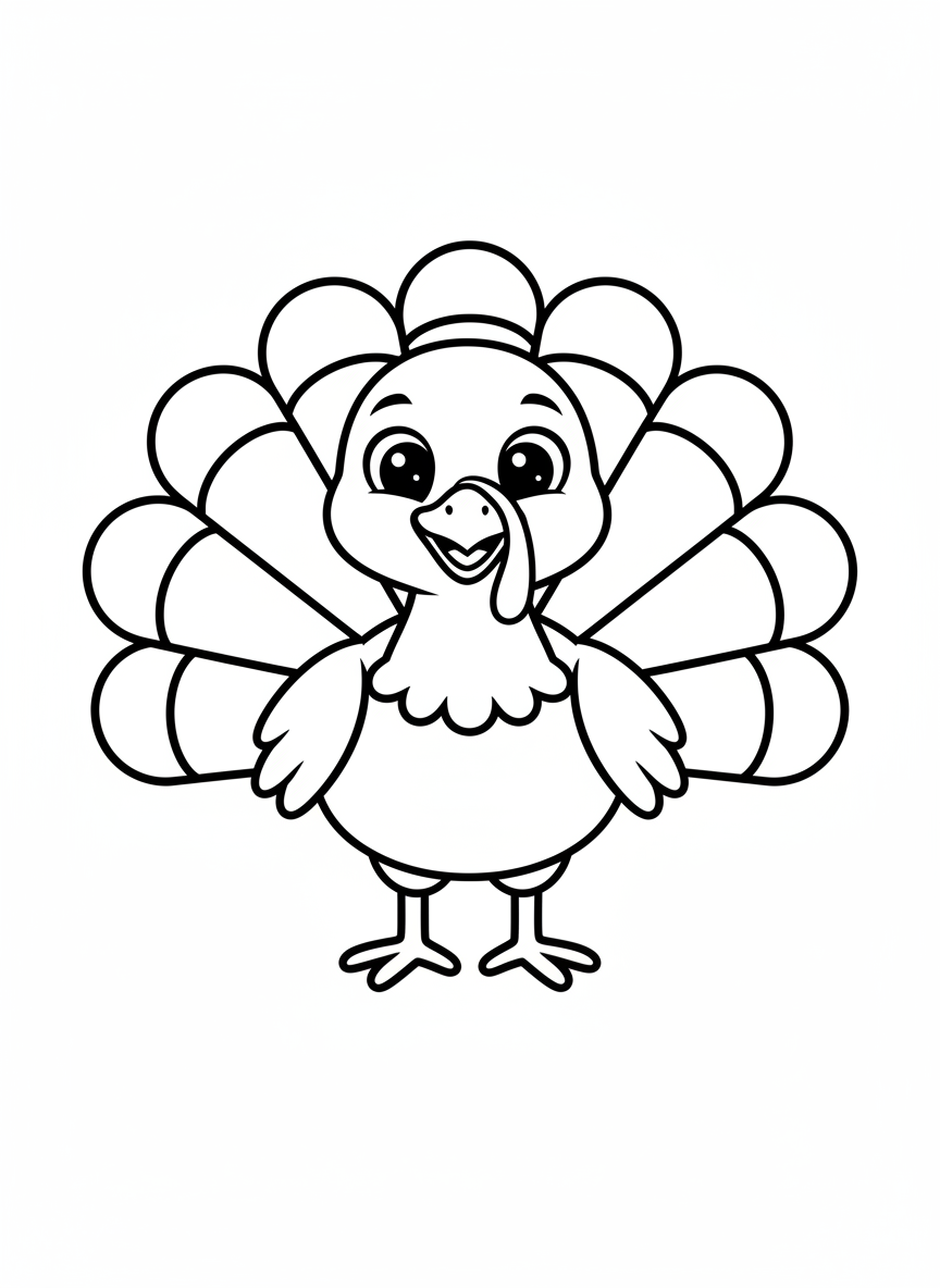Cute Thanksgiving Turkey Coloring Page for Kids