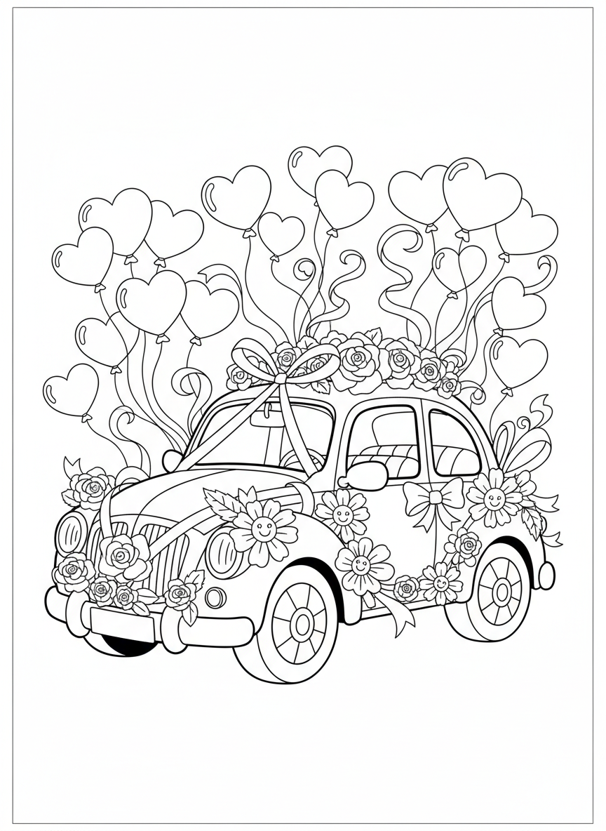 Cute Wedding Car Coloring Page for Kids