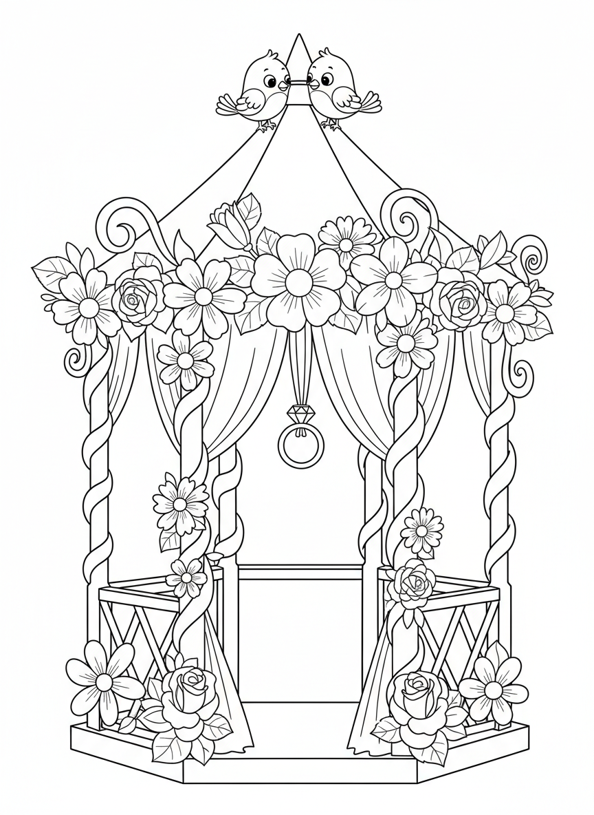 Cute Wedding Gazebo Coloring Page for Kids
