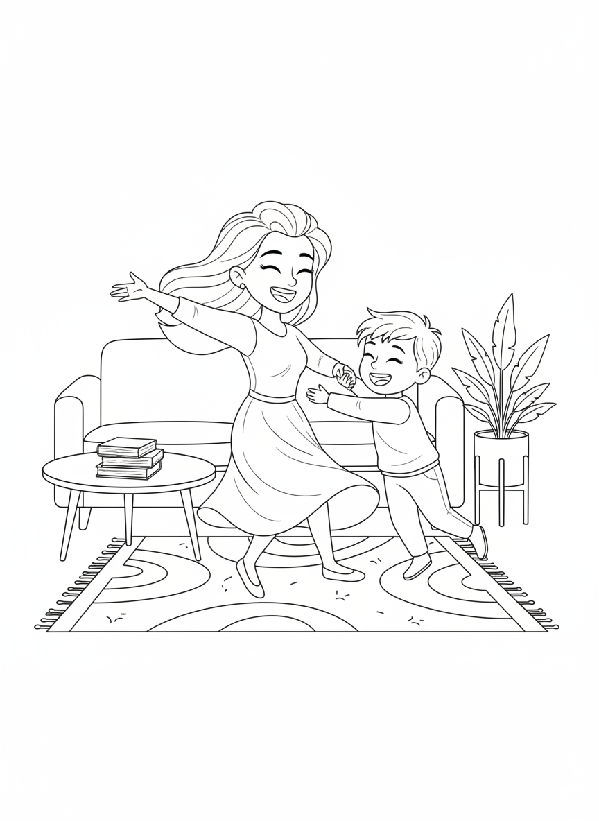 Dancing with Mom Coloring Page