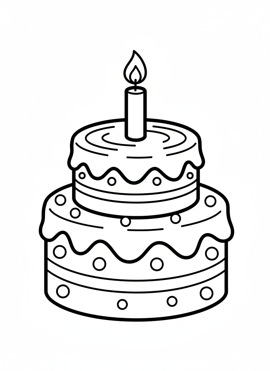 Easy Birthday Cake Coloring Page for Kids