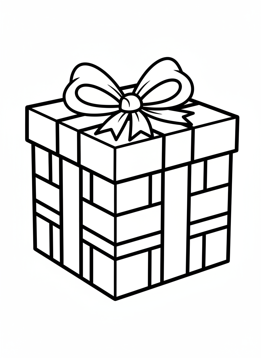 Easy Christmas Gift Box Coloring Page for Kids