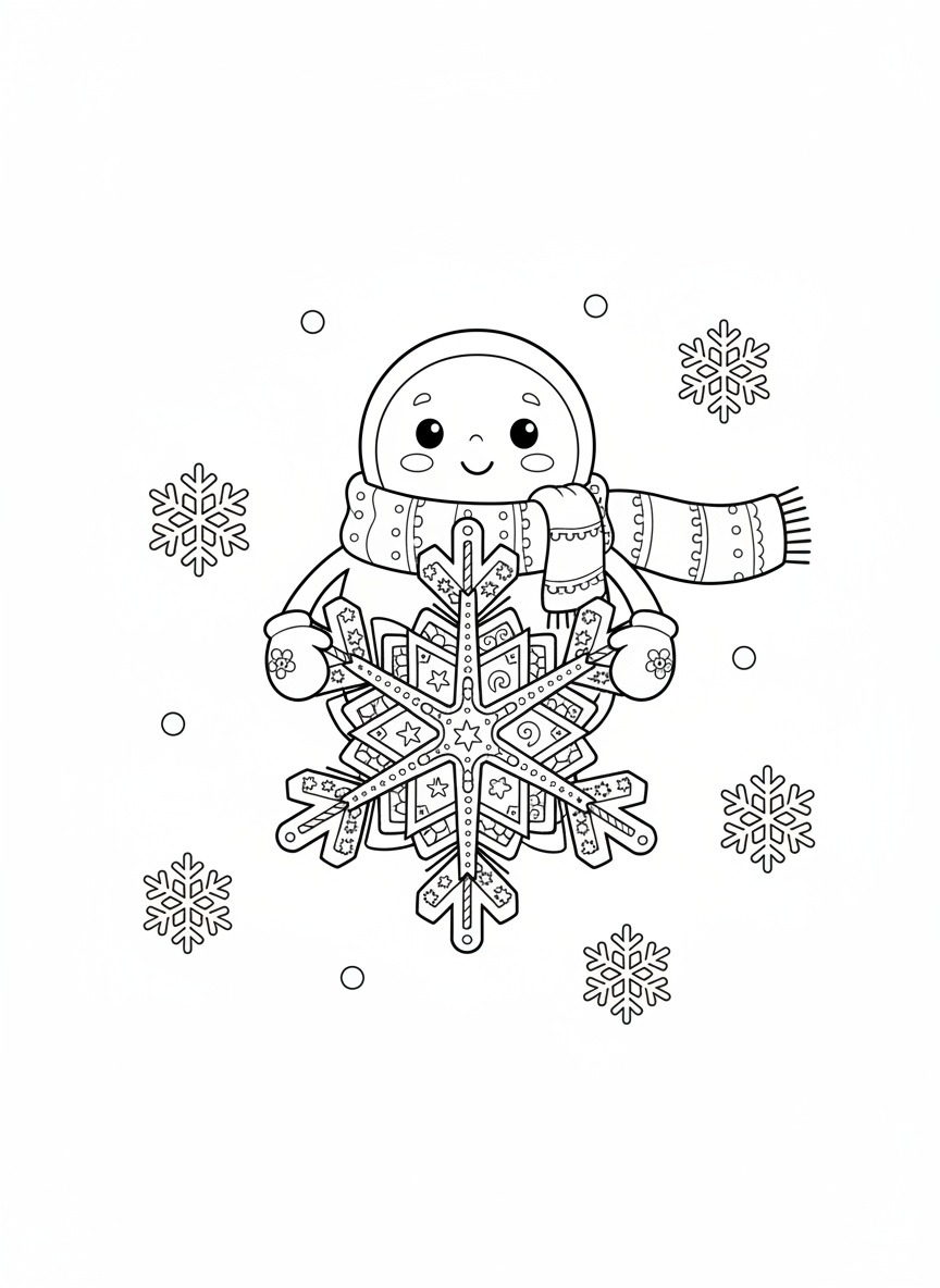 Friendly Snowflake Character Coloring Page