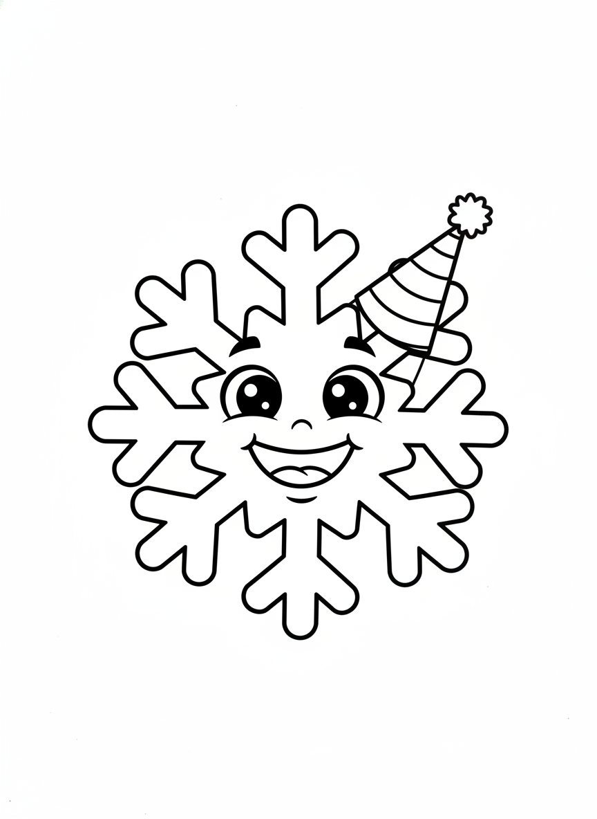 Friendly Snowflake Party Hat Coloring Page