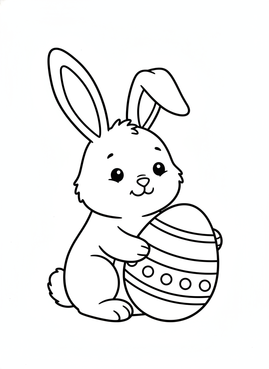 Happy Easter Bunny with Decorated Egg Coloring Page for Kids