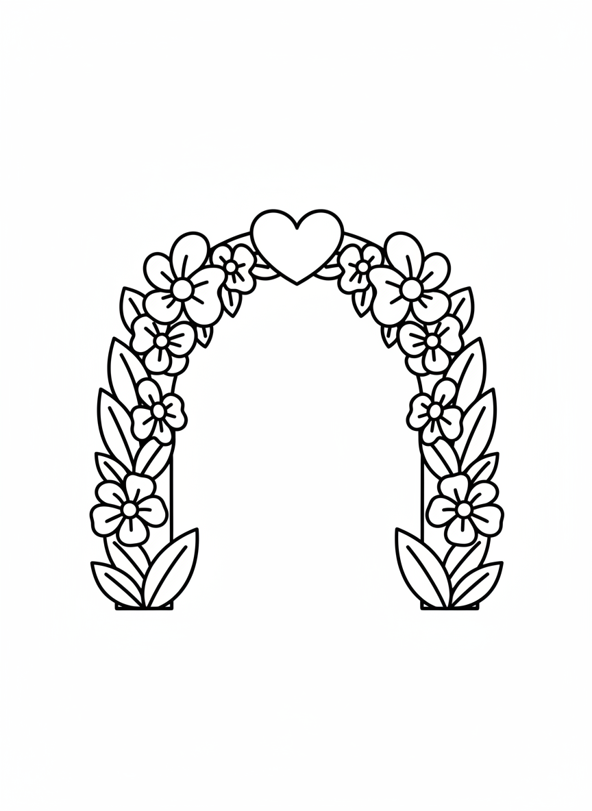Heart Wedding Arch Coloring Page for Kids