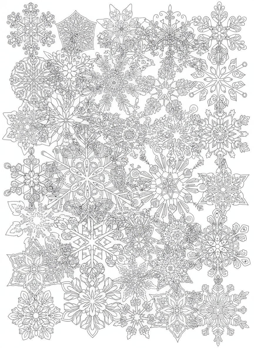 Intricate Snowflake Kaleidoscope Coloring Page