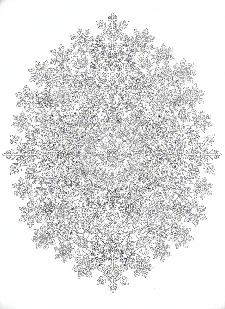 Intricate Snowflake Mandala Art Coloring Page