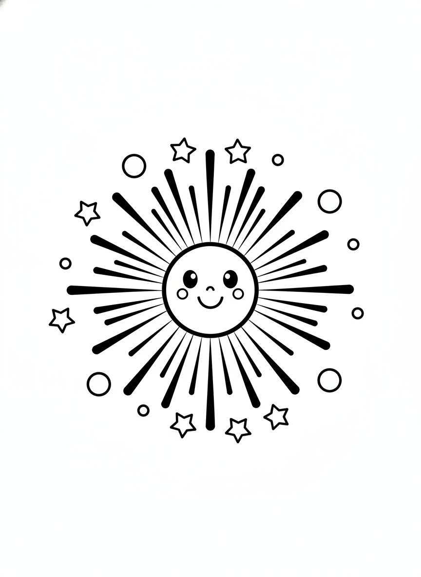 Joyful Cartoon Firework Coloring Page for Kids - Easy & Fun!