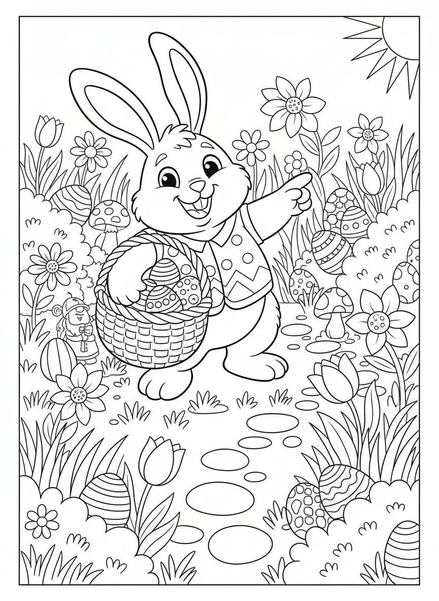 Joyful Easter Bunny Egg Hunt Coloring Page for Kids